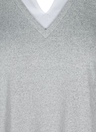 Mottled blouse with 3/4 sleeves and shirt details, Light Grey Melange, Packshot image number 2