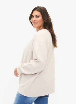 Long-sleeved pullover with round neck	, Pumice Stone Mel., Model image number 1