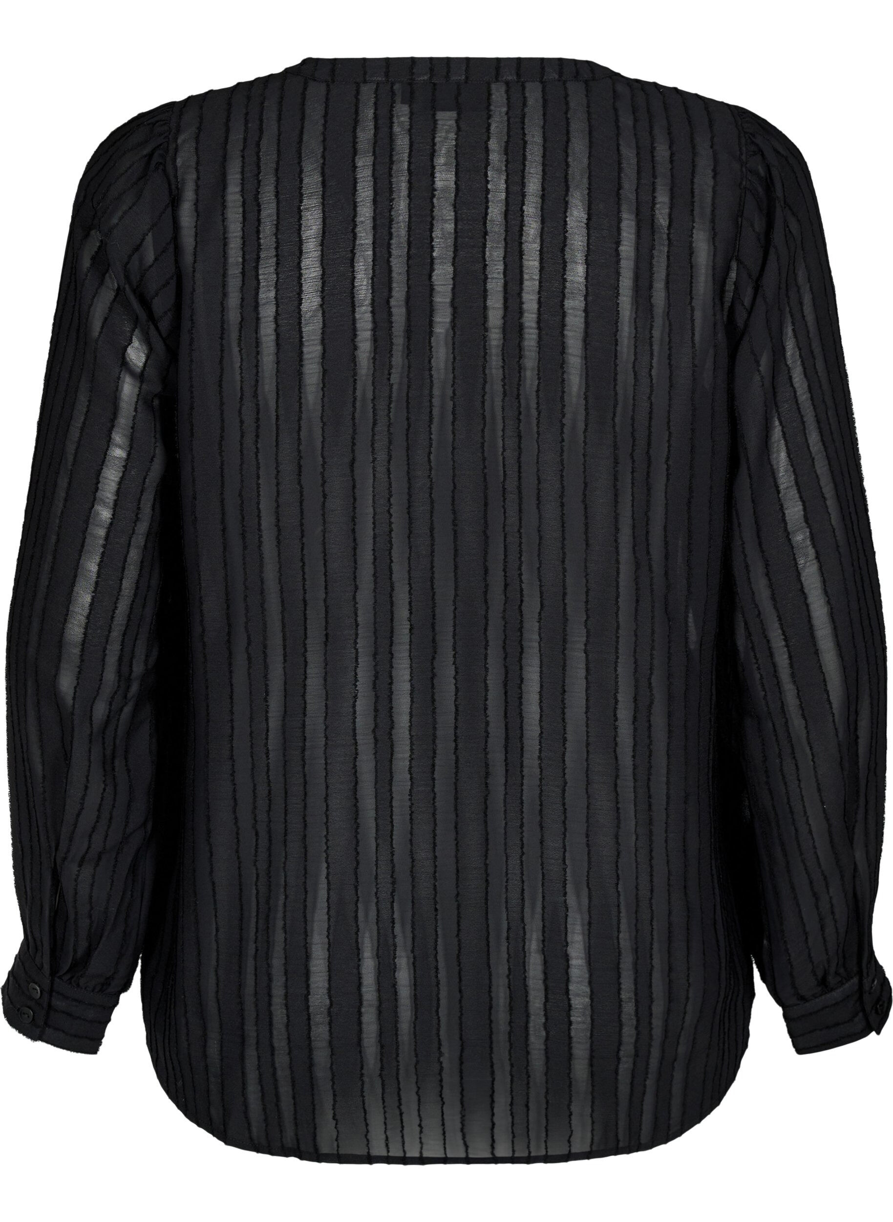 Zizzifashion Striped shirt blouse with sheer stripes, Black, Packshot image number 1