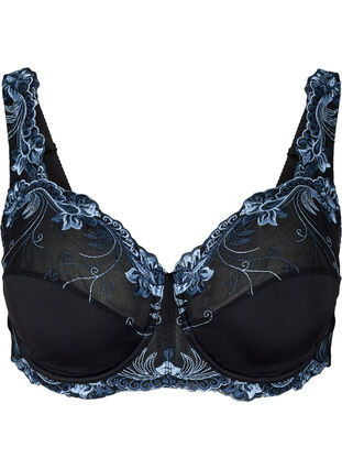 Underwired Emma bra with colored lace, Black Blue Comb, Packshot image number 0