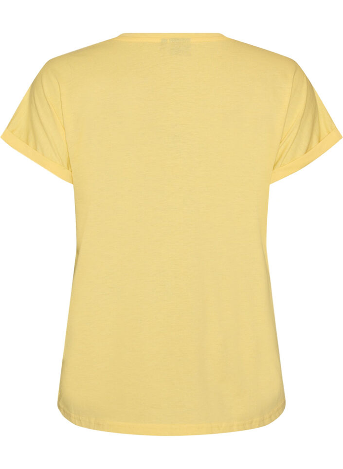 Short-sleeved cotton blend T-shirt, Yellow, Packshot image number 1