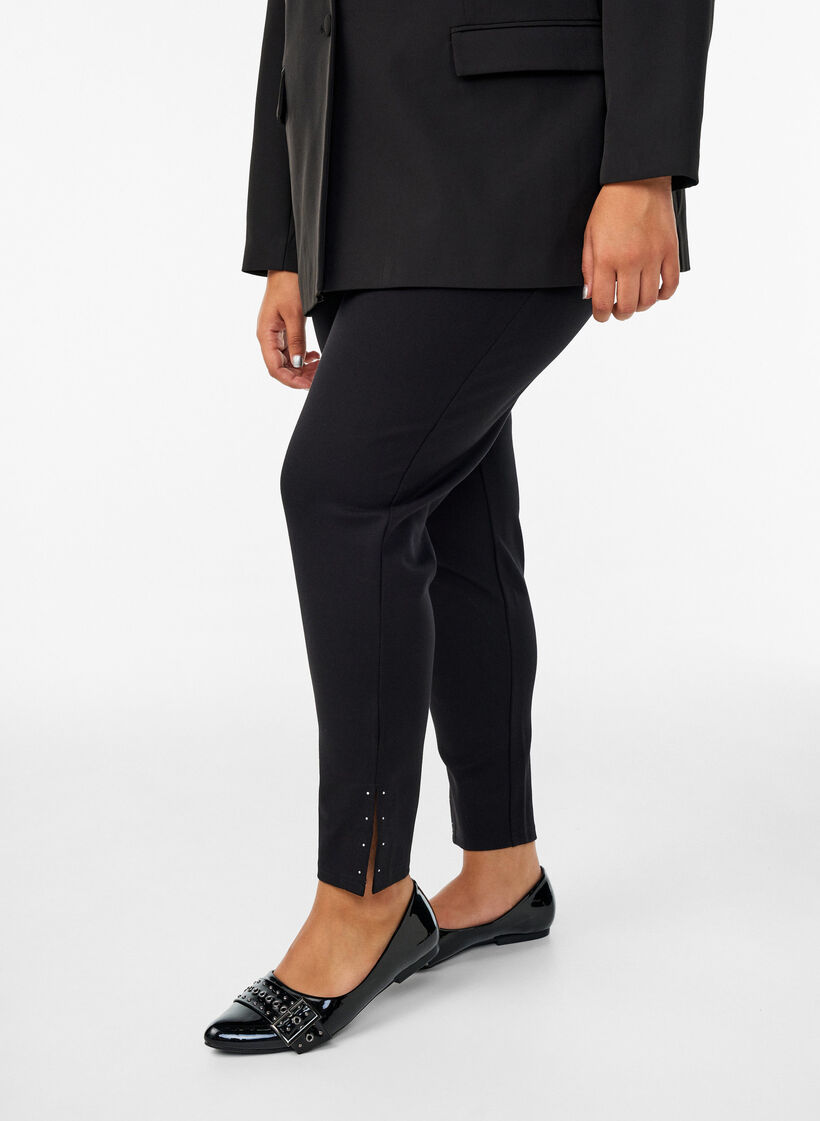 Leggings with slits and small rhinestones, Black, Model image number 0