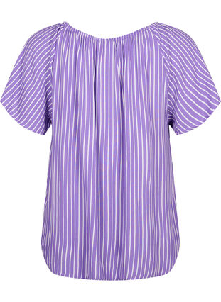 Plain viscose blouse with short sleeves, Deep L./White Stripe, Packshot image number 1