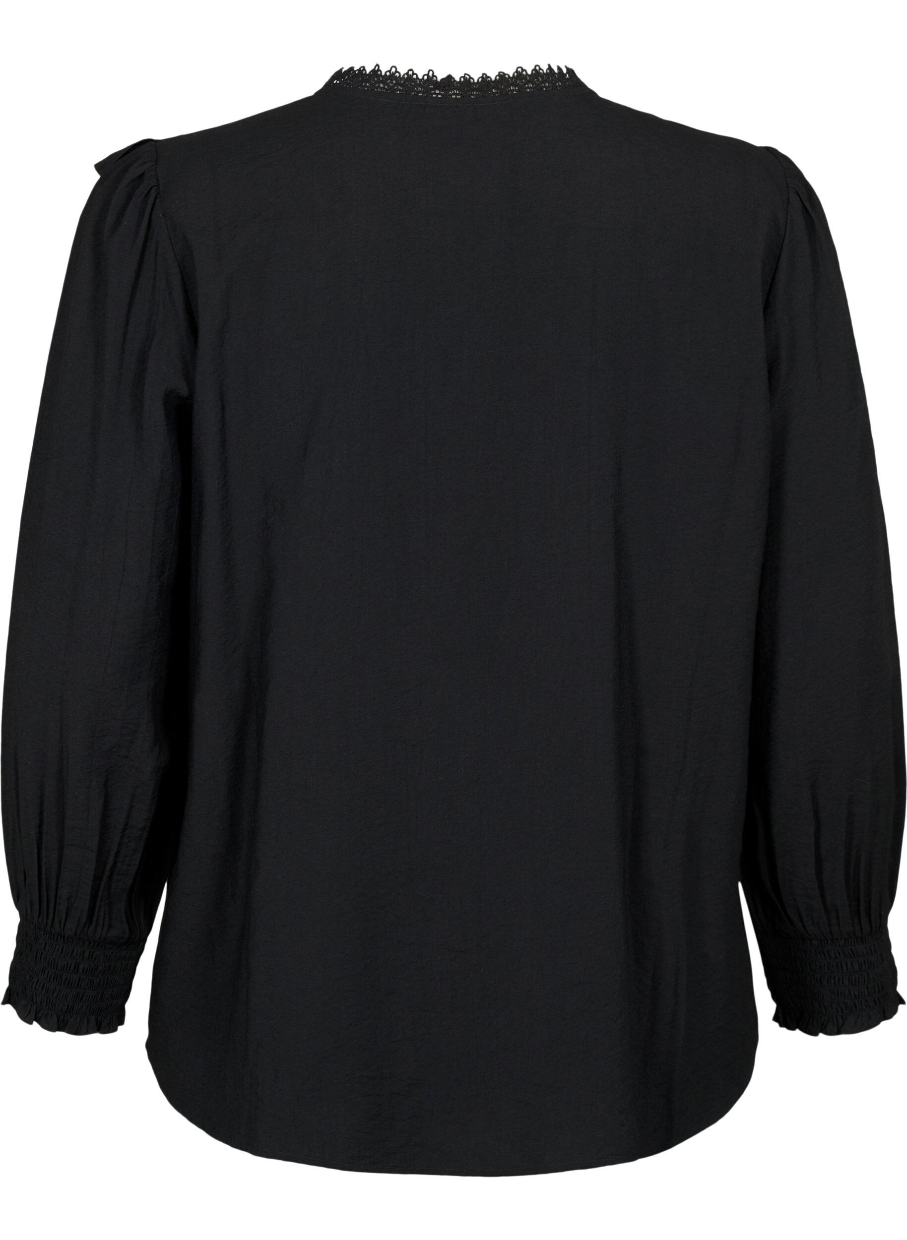Zizzifashion Viscose blouse with ruffles and embroidery detail, Black, Packshot image number 1