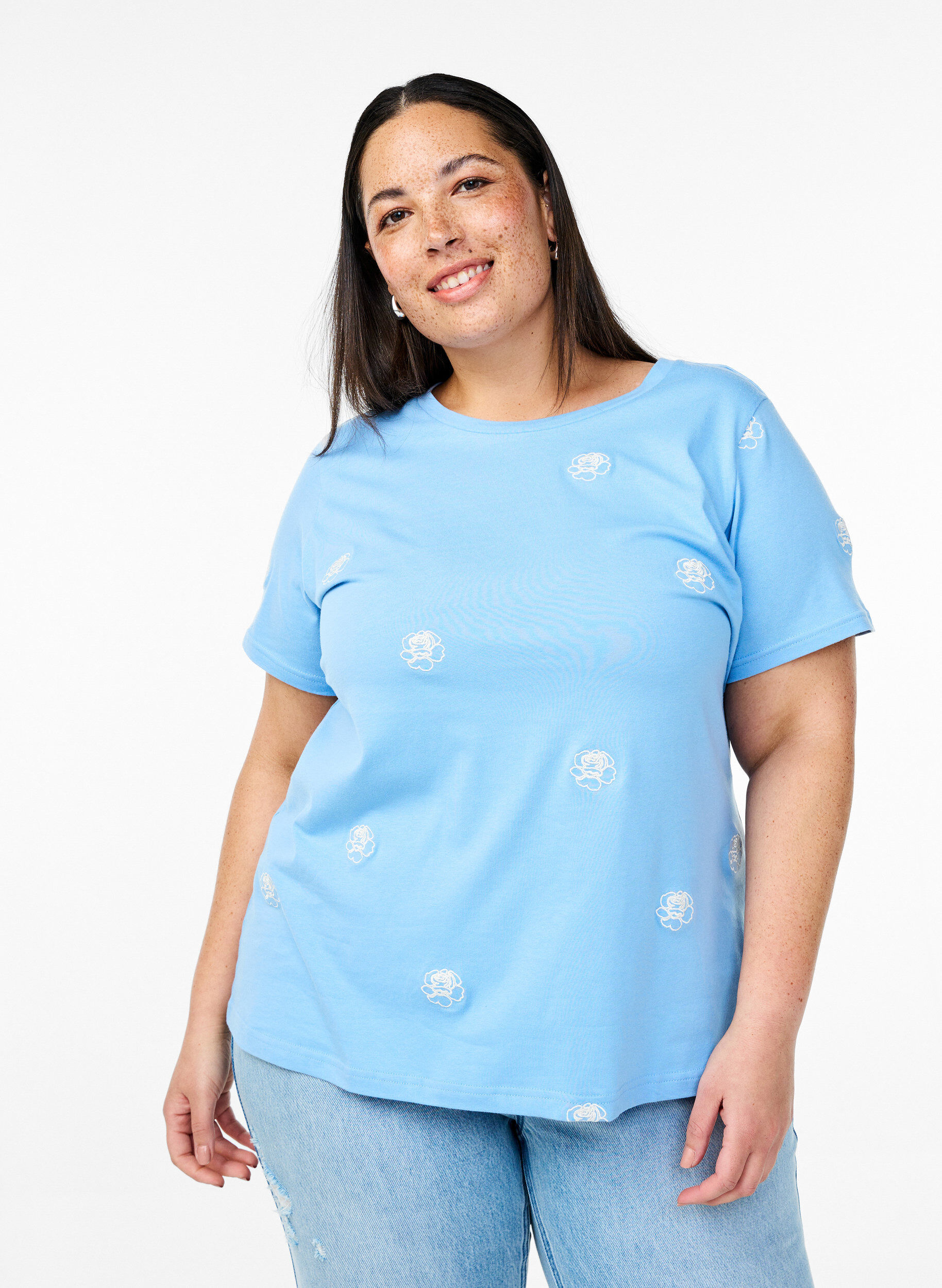 Zizzifashion T-shirt in organic cotton with embroidered motifs, Light Blue, Model image number 0