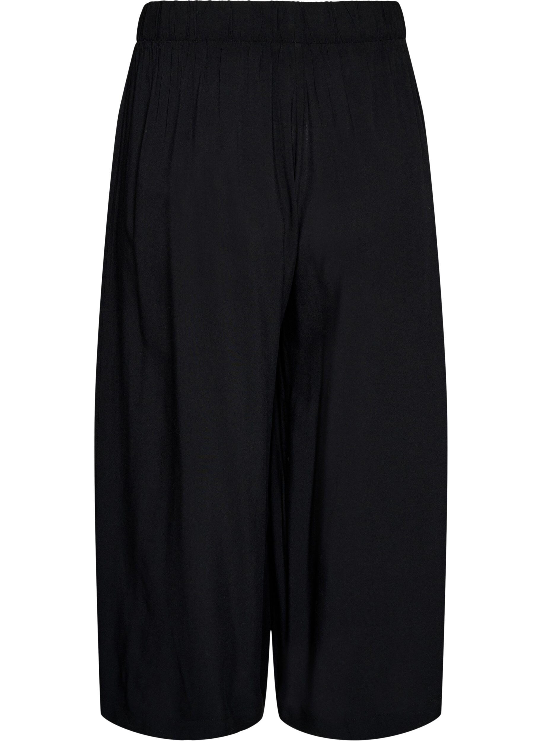 Zizzifashion Culottes in viscose with a high waist and wide legs, Black, Packshot image number 1