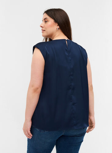 Plain-coloured top with a round neckline, Navy Blazer, Model image number 1