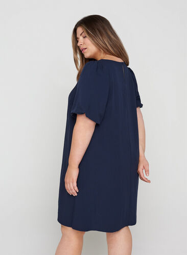 Short-sleeved viscose dress with A-line cut, Night Sky, Model image number 1