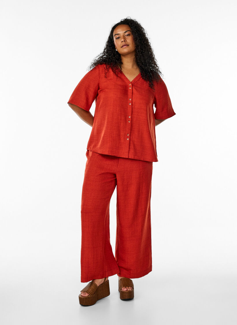V-neck shirt blouse with short sleeves, Red, Model image number 1