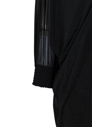 Long-sleeved dress with a V-neck and smocking, Black, Packshot image number 3