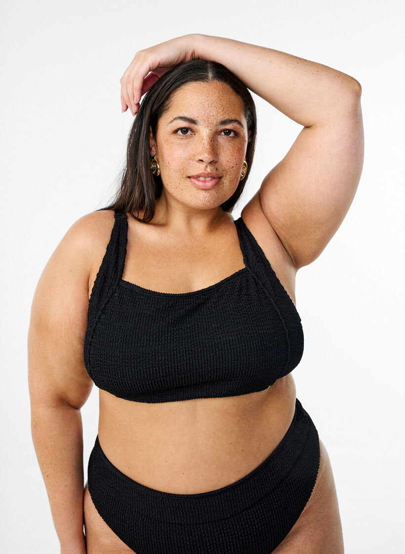 Crepe bikini top with adjustable straps, Black, Model image number 0