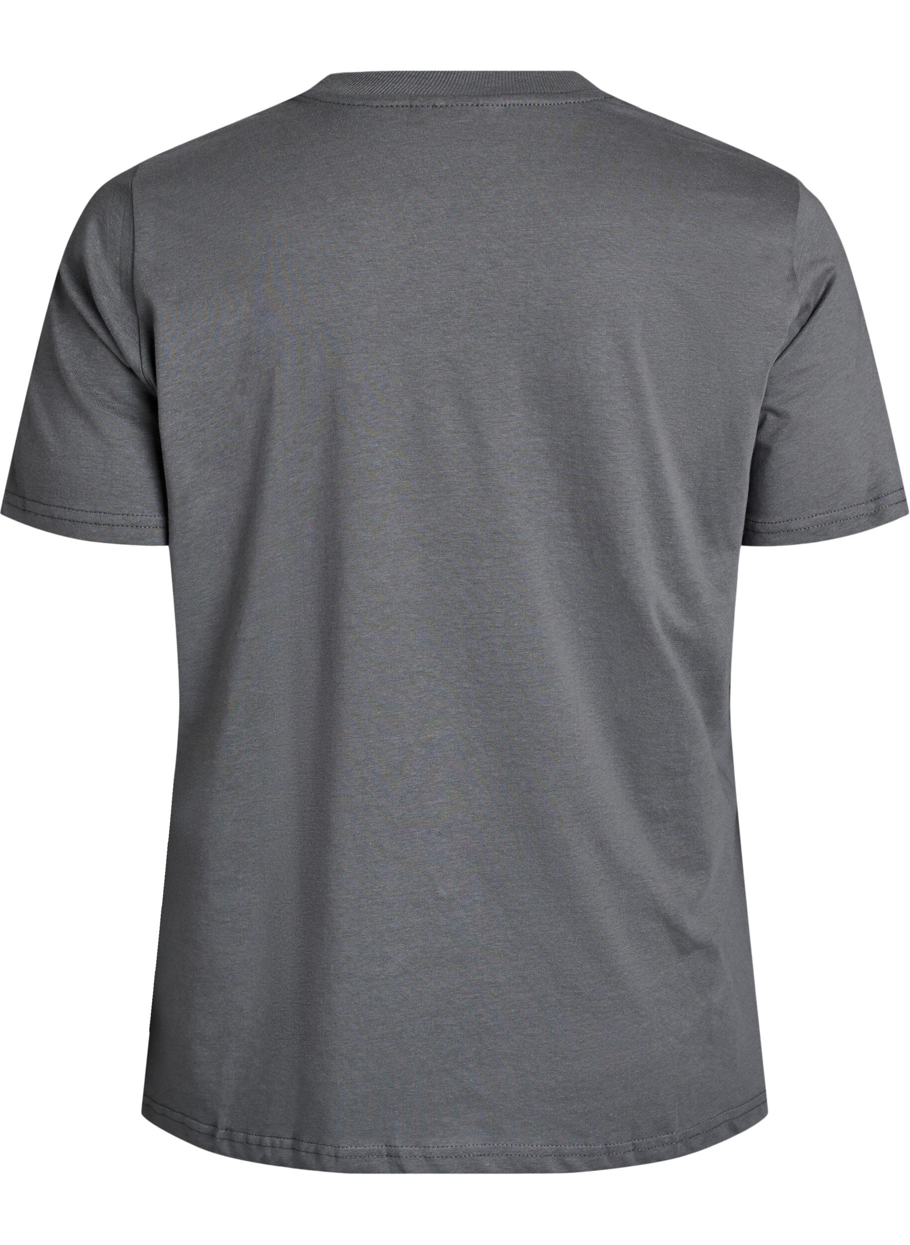 Zizzifashion Basic cotton T-shirt with round neck, Grey, Packshot image number 1
