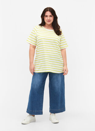 Striped cotton t-shirt, Wild Lime Stripes, Model image number 2