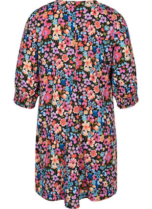 Floral dress with v-neck and 3/4 sleeves, Flower AOP, Packshot image number 1