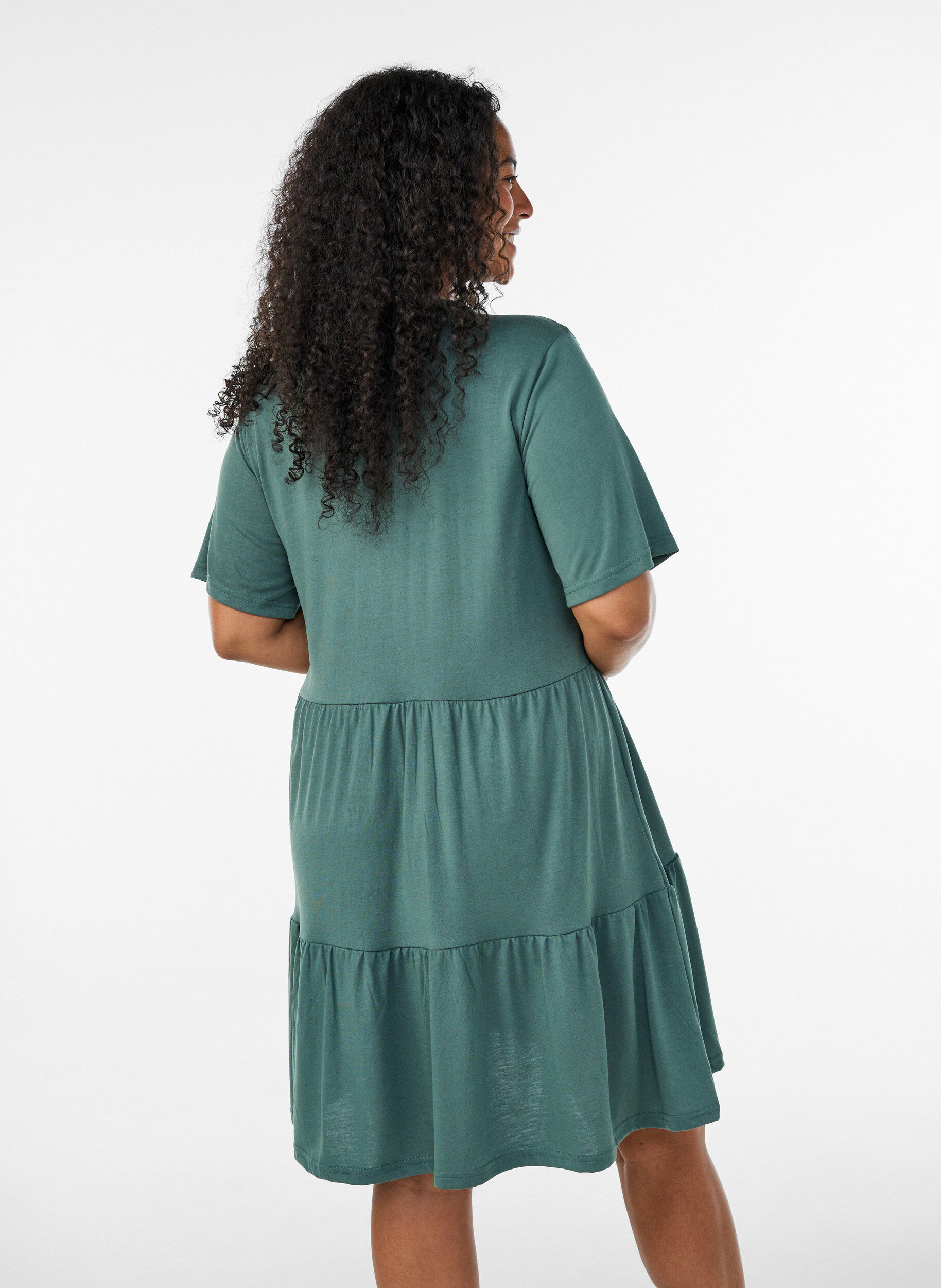 Zizzifashion Jersey dress with lace details and a layered skirt, Green, Model image number 2