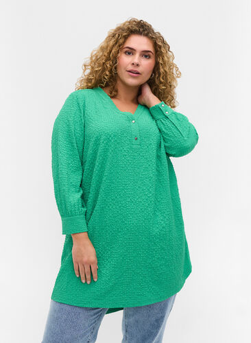 Tunic with cropped sleeves and crepe texture, Mint, Model image number 0