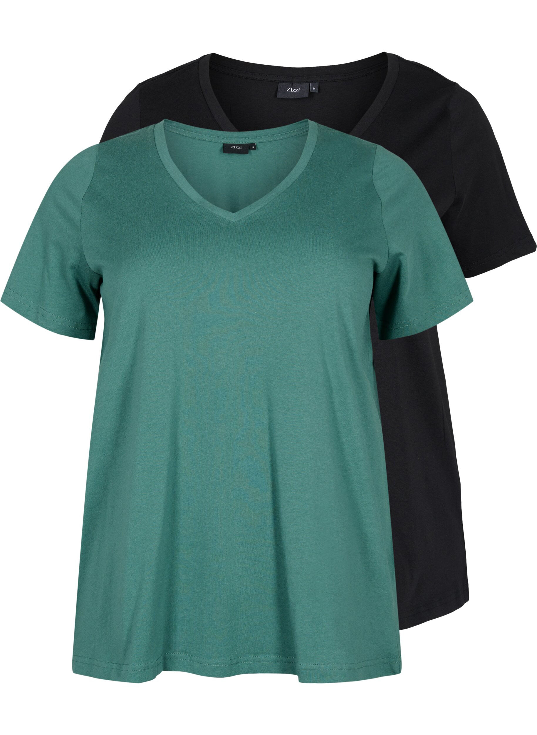 Zizzifashion 2-pack basic cotton t-shirt, Mallard Green/Black, Packshot image number 0