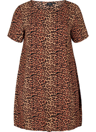Short-sleeved tunic with a round neck, Leopard AOP, Packshot image number 0