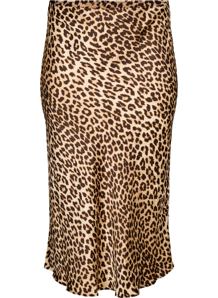 Satin midi skirt with leopard print, Leo AOP, Packshot image number 0