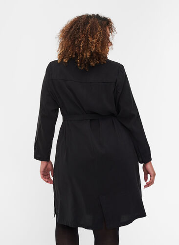 Viscose dress with buttons and belt, Black, Model image number 1