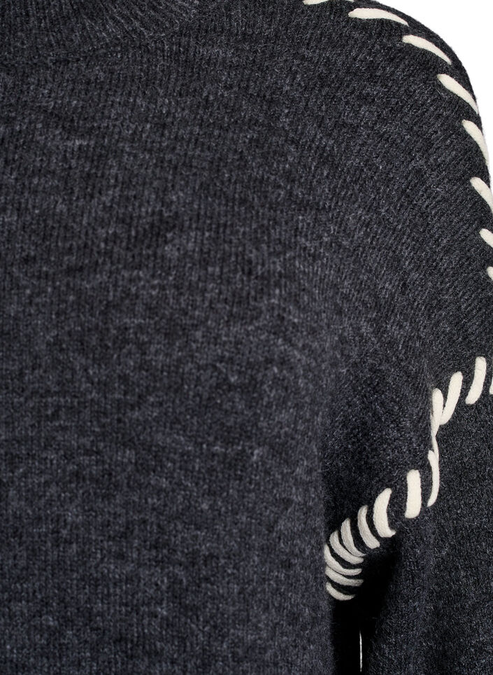 Knitted dress with contrast stitching, Dark Grey, Packshot image number 2