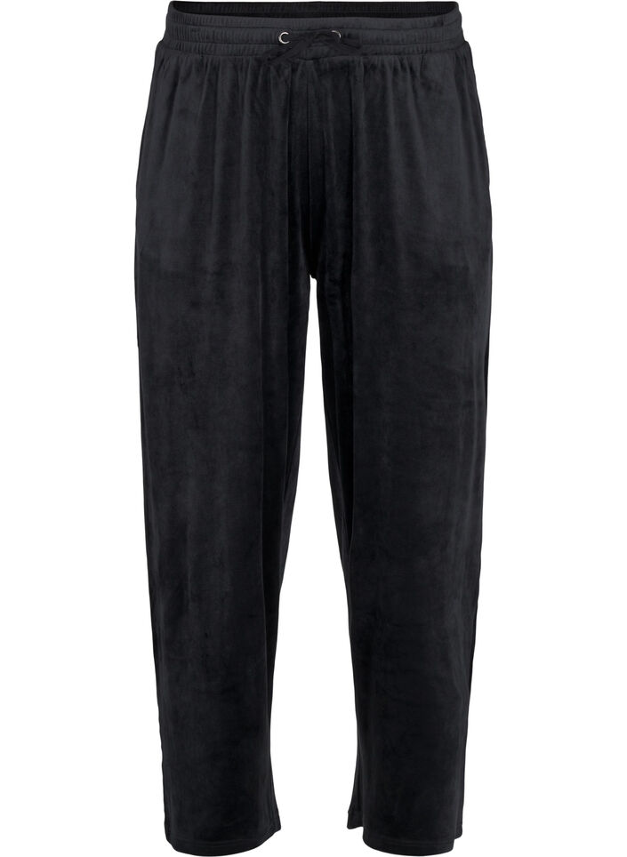 Loose velour trousers, Black, Packshot image number 0