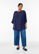 Knitted top with a boat neck and 1/2 sleeves, Blue, Model image number 1