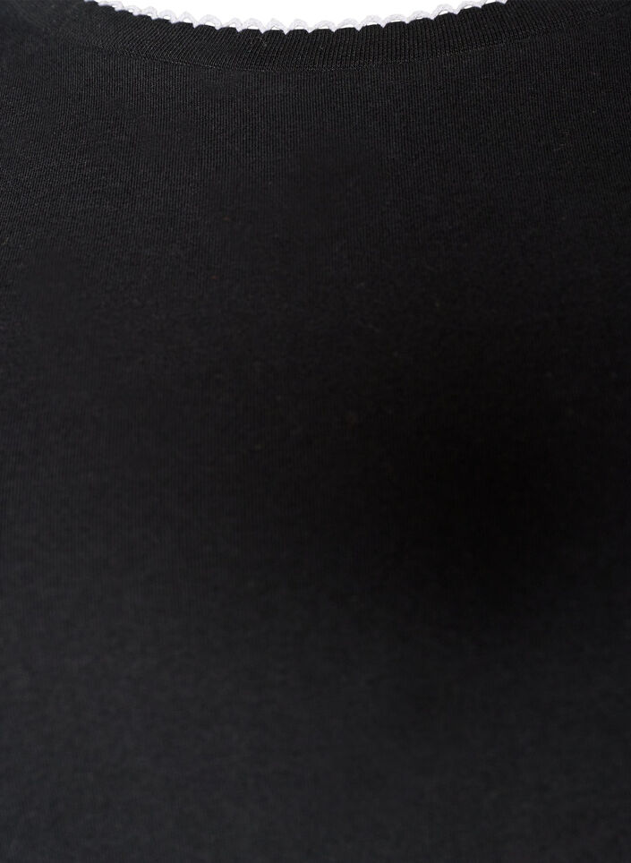 Cotton T-shirt with wavy contrasting edges, Black, Packshot image number 2