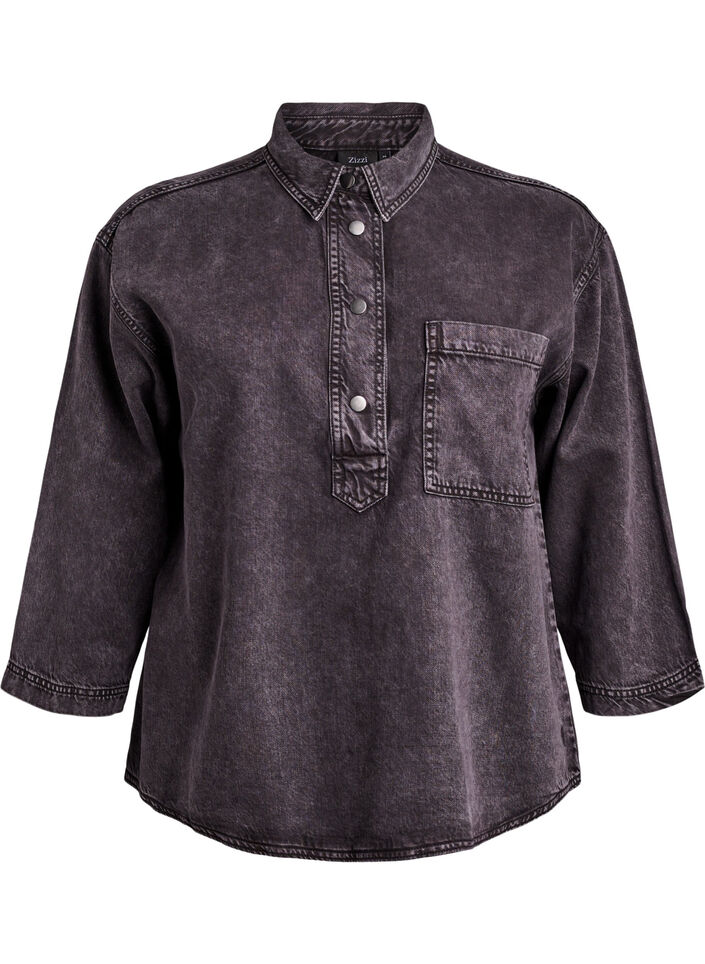 Loose denim shirt with 3/4-sleeves, Grey, Packshot image number 0