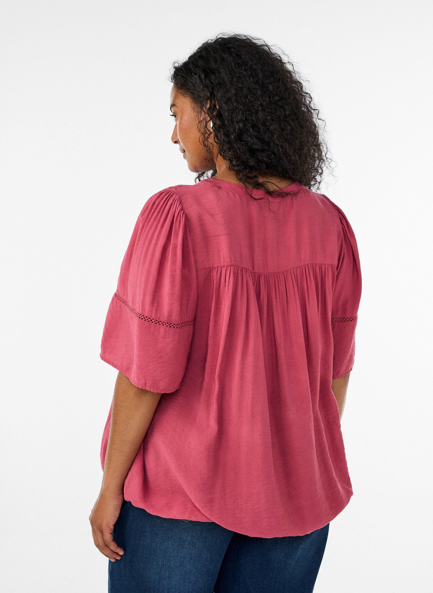 ZizzifashionViscose blouse with pintucks and balloon effect, Rose, Model image number 2