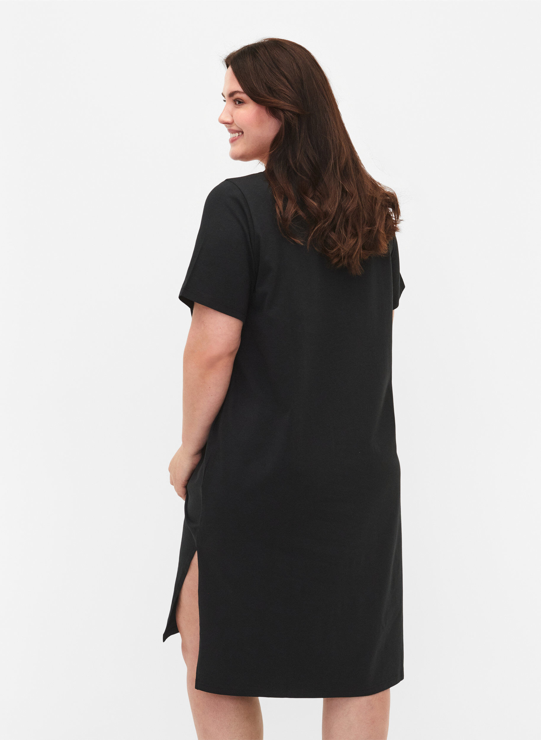 Zizzifashion Cotton dress with short sleeves, Black, Model image number 1
