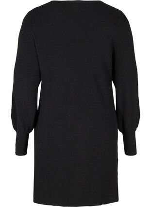 Knitted dress with balloon sleeves, Black, Packshot image number 1