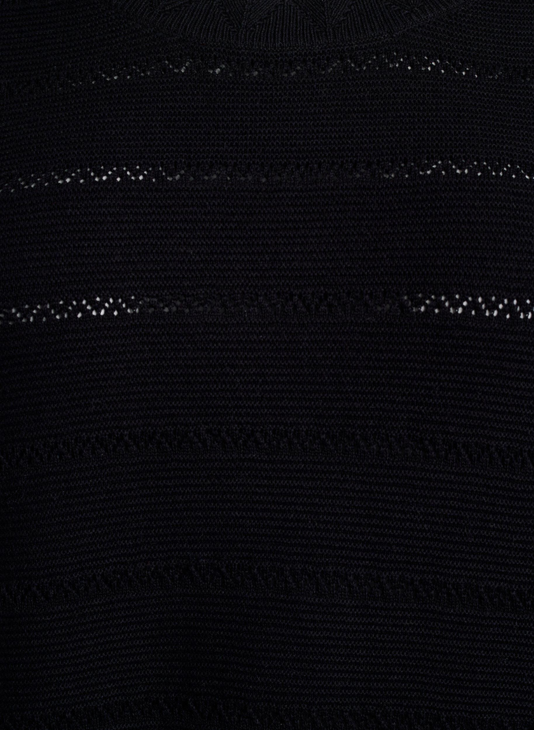 Zizzifashion Knitted blouse with a striped openwork pattern and short sleeves, Black, Packshot image number 2