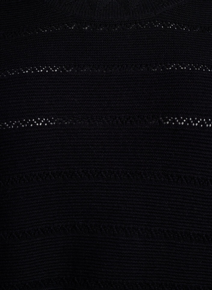 Knitted blouse with a striped openwork pattern and short sleeves, Black, Packshot image number 2