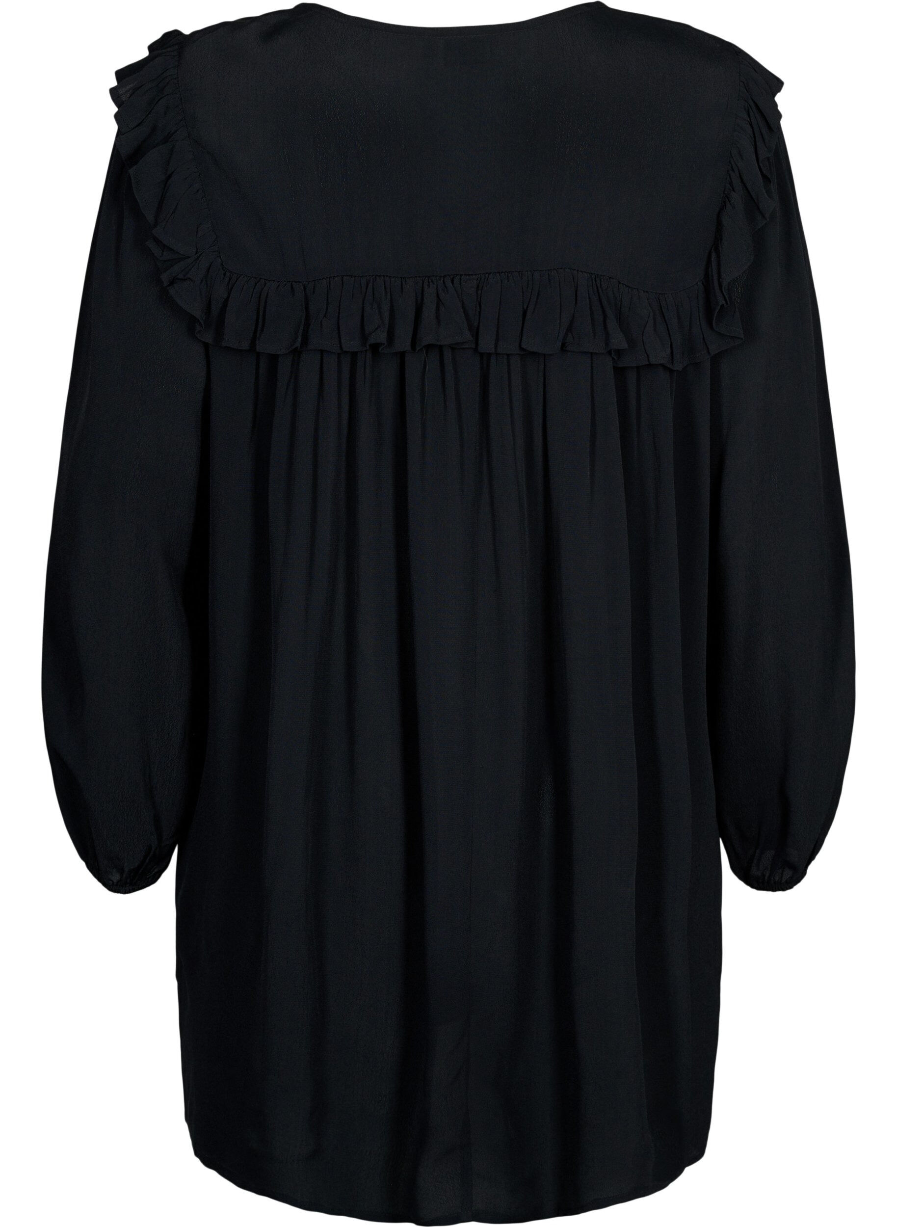 Zizzifashion Viscose tunic with ruffles, Black, Packshot image number 1