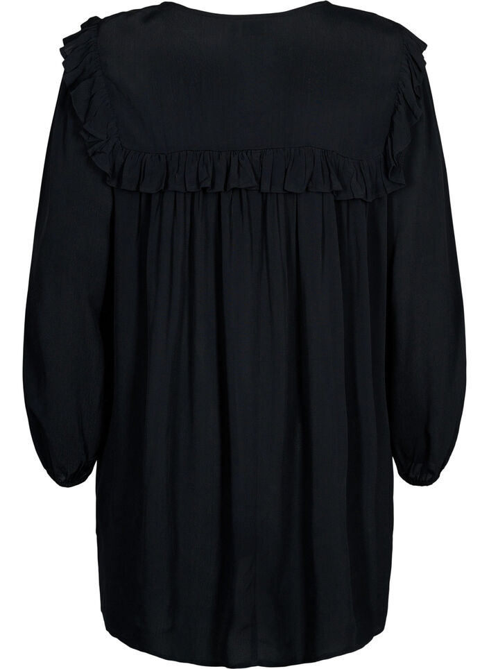 Viscose tunic with ruffles, Black, Packshot image number 1