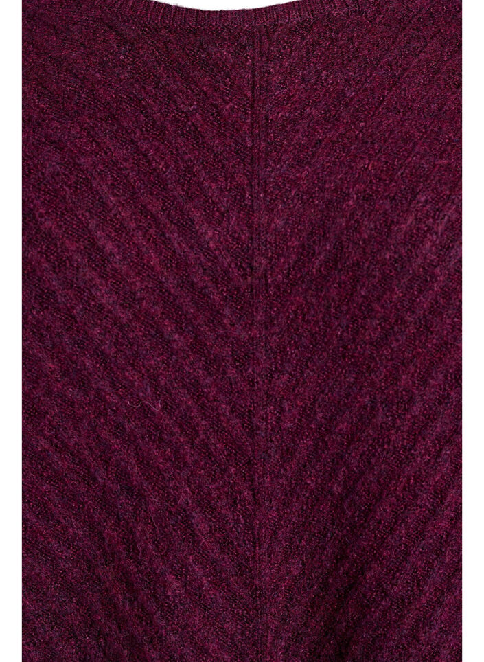Knitted blouse with V-shaped rib pattern and slits, Purple, Packshot image number 2