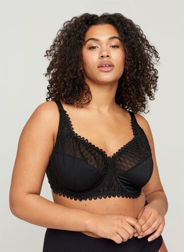 Emma underwired bra with mesh, Black, Model image number 0