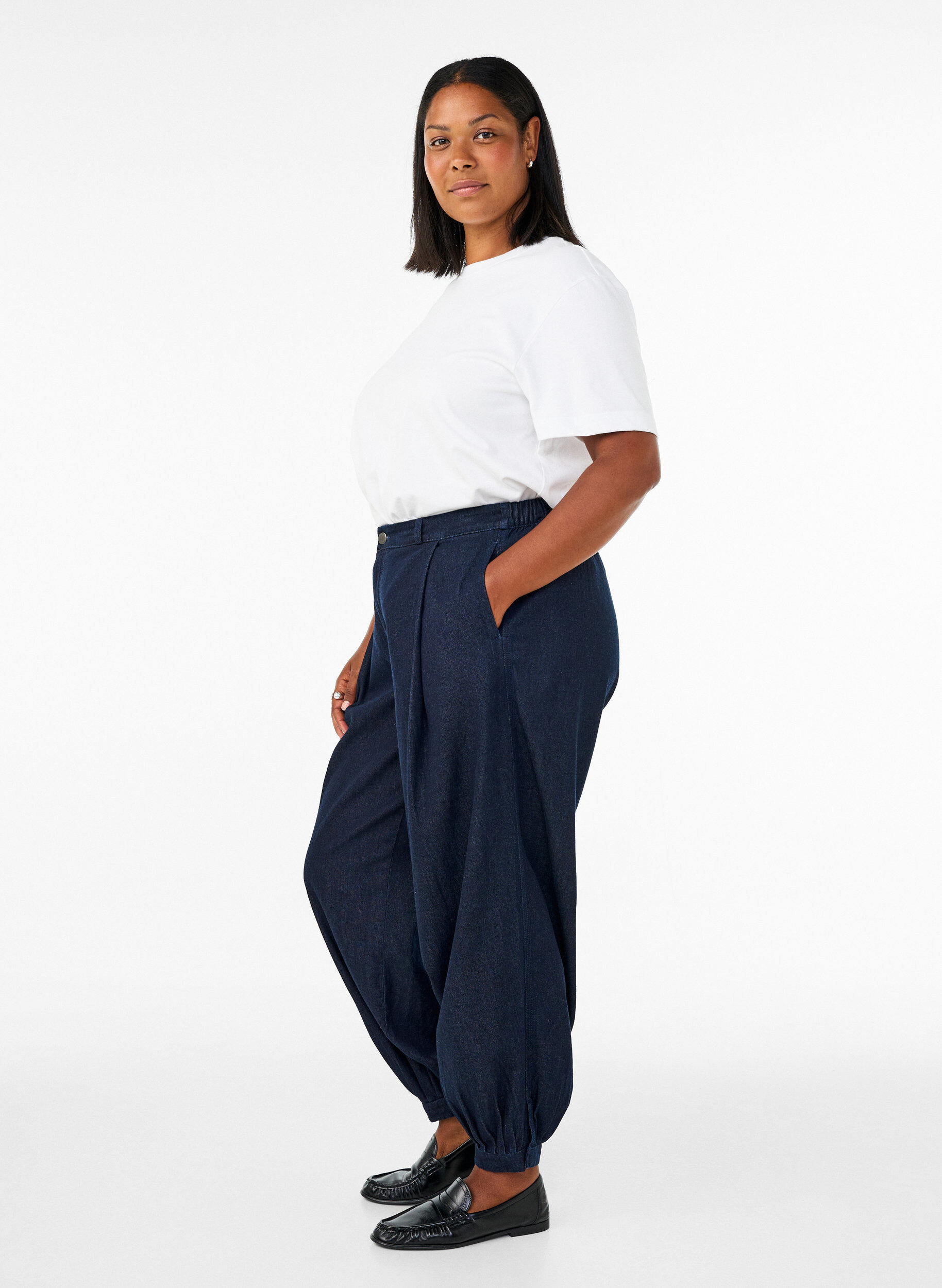 ZizzifashionHigh waist balloon jeans, Blue, Model image number 3