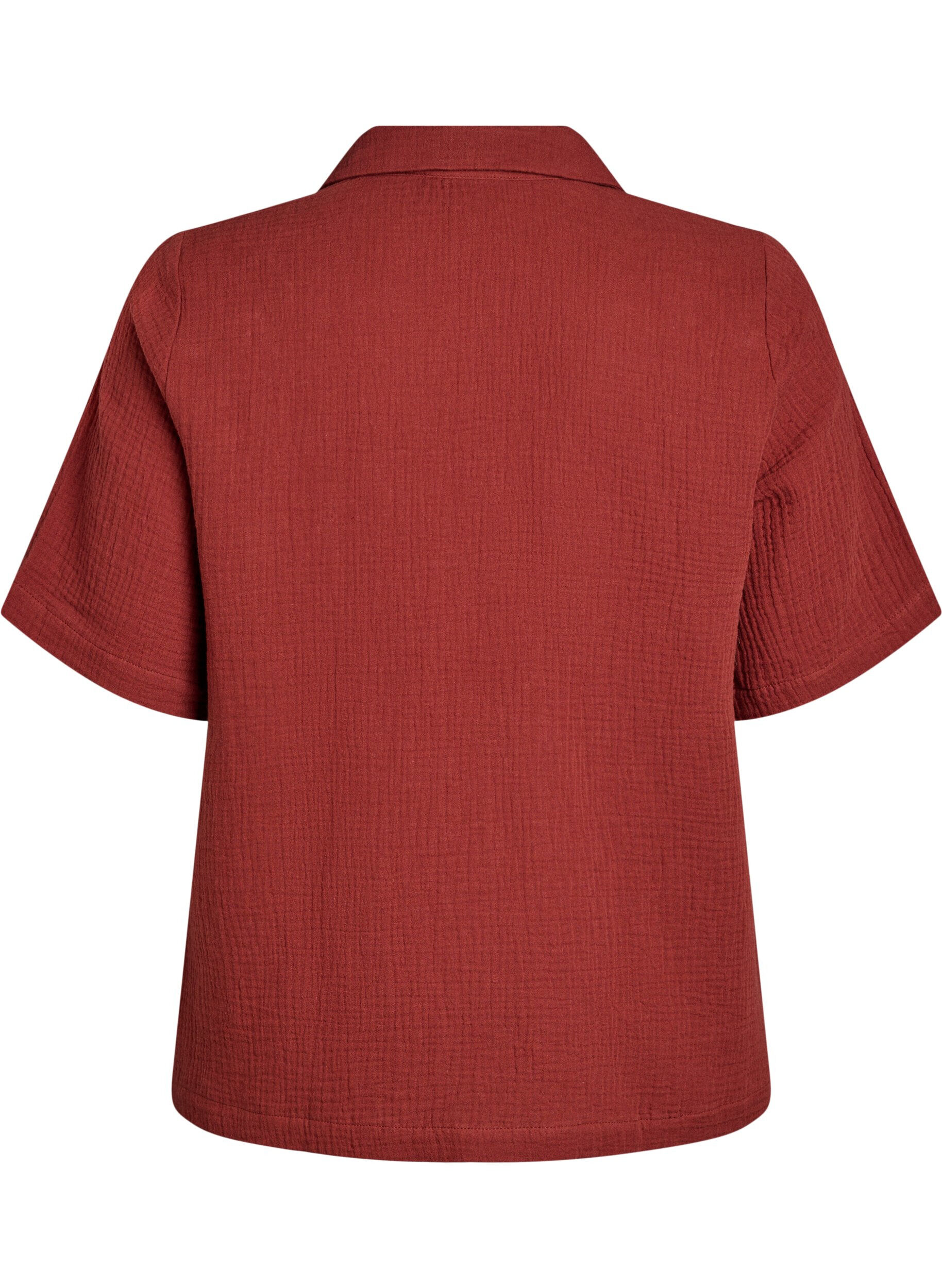 Zizzifashion Short-sleeved shirt in cotton muslin, Red, Packshot image number 1