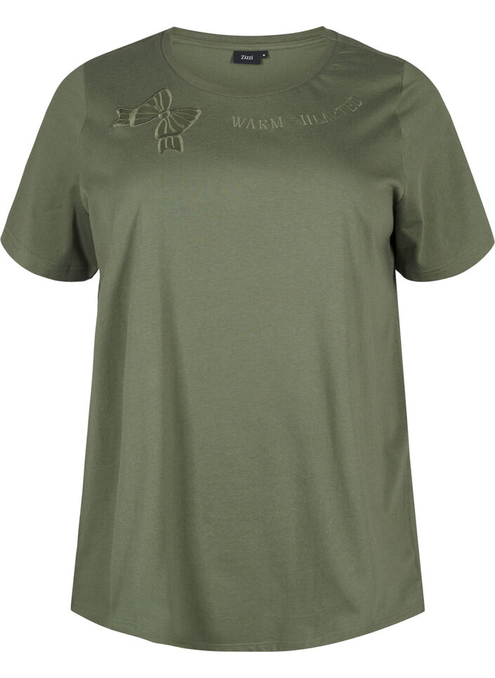 Organic cotton T-shirt with bow detail, Thyme, Packshot image number 0