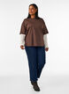 Loose t-shirt with long lace sleeves, Brown, Model image number 1