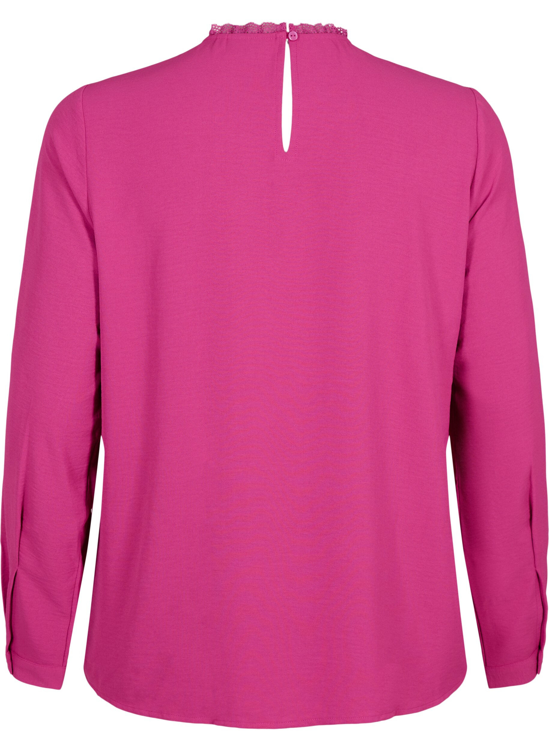 Zizzifashion Long sleeved blouse with lace detail, Festival Fuchsia, Packshot image number 1