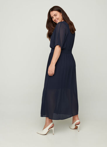 Long dress with smocking and short sleeves, Night Sky, Model image number 0