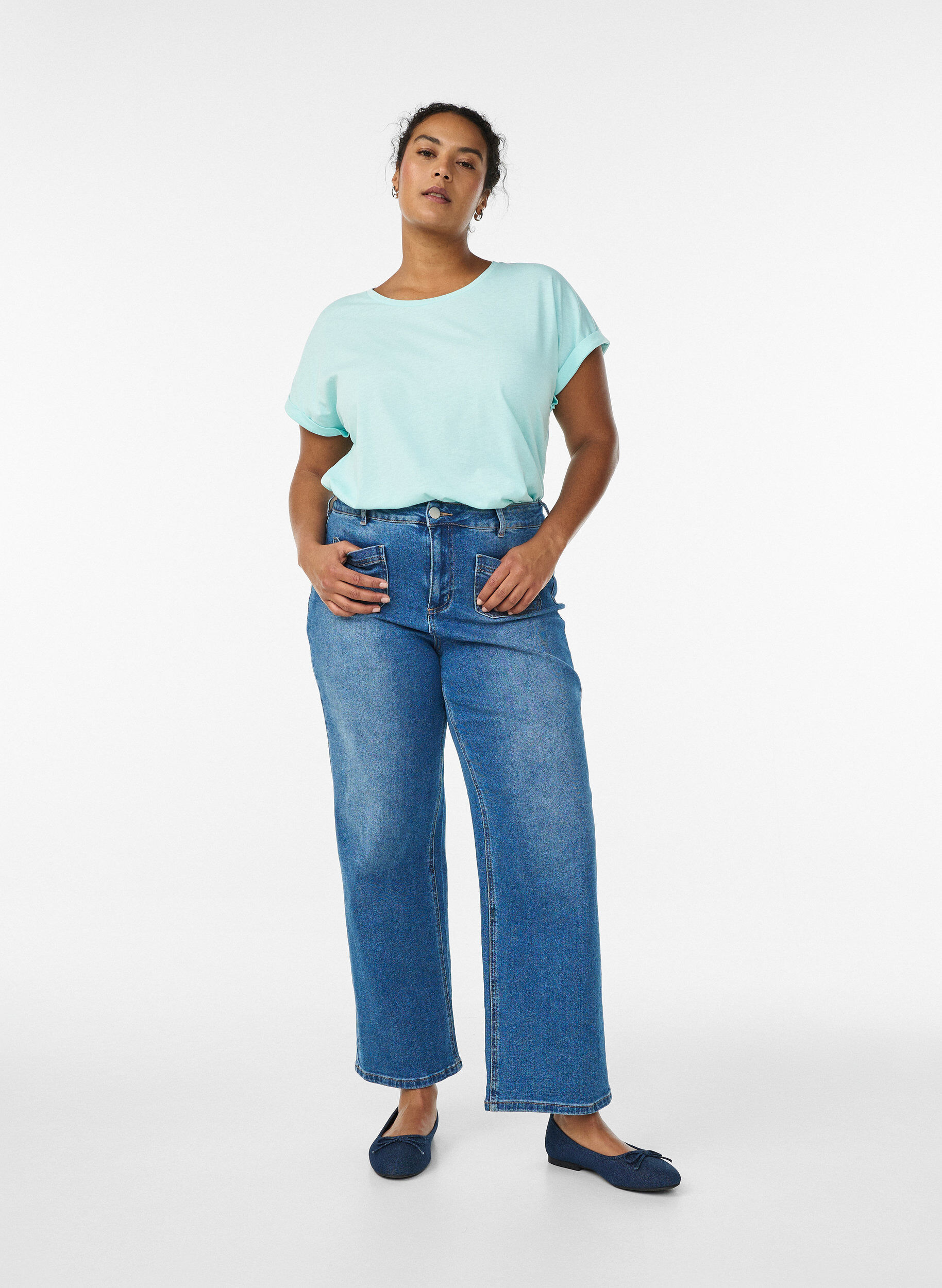 ZizzifashionShort-sleeved cotton blend t-shirt, Turquoise, Model image number 1
