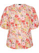 Floral blouse with eyelet embroidery and V-neck, Rose, Packshot image number 0