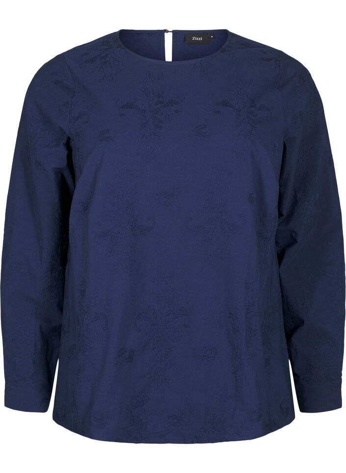 Long-sleeved blouse with embroidery, Blue, Packshot image number 0