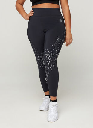 Cropped sports tights with reflectors, Black, Model image number 4