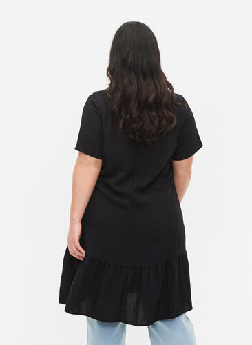 Short-sleeved viscose dress with v-neckline, Black, Model image number 1