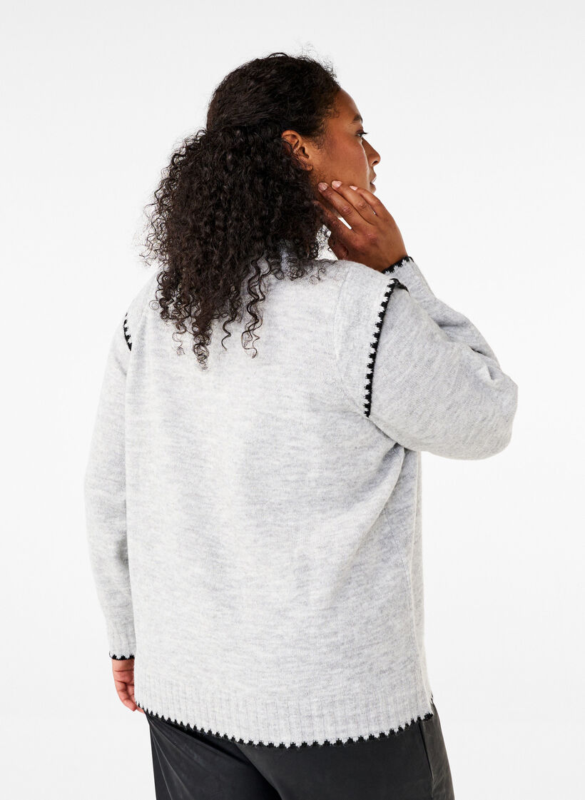 Knitted blouse with contrast stitching, LGM Black Edges, Model image number 1